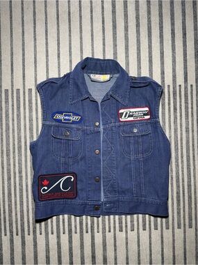 Vintage 70s Golden Horse Denim Vest NHRA Chevrolet Patches